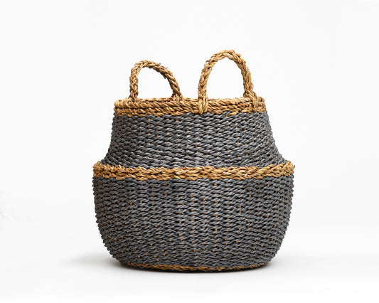 Fez - Dark Round Belly Storage Basket with Handle