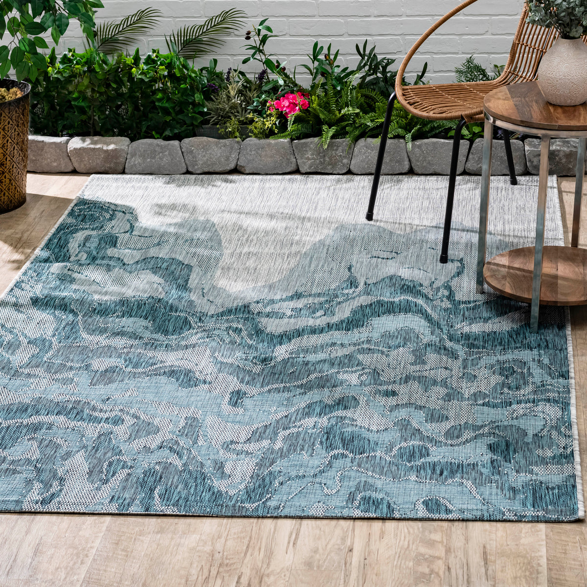 Blue Outdoor Rug, lifestyle patio scene