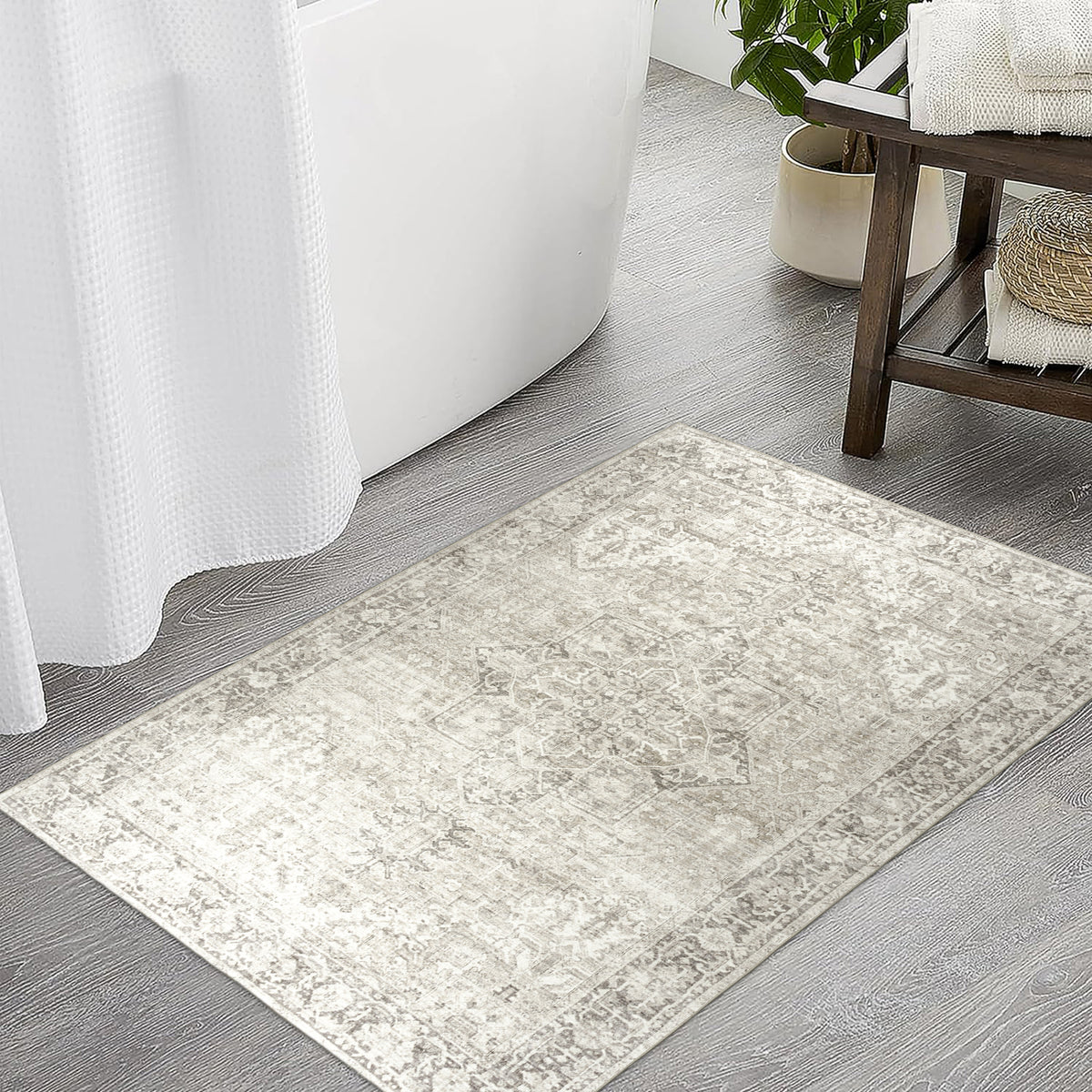Beige Ivory Area Rug, product view angle 7