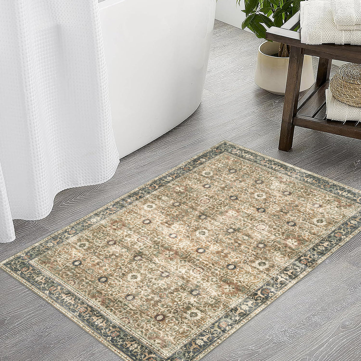 Brown Gray Beige Area Rug, product view angle 7
