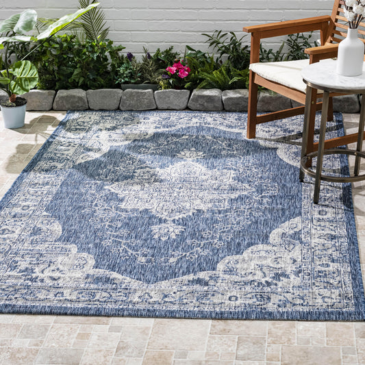 Blue Outdoor Rug, lifestyle patio scene