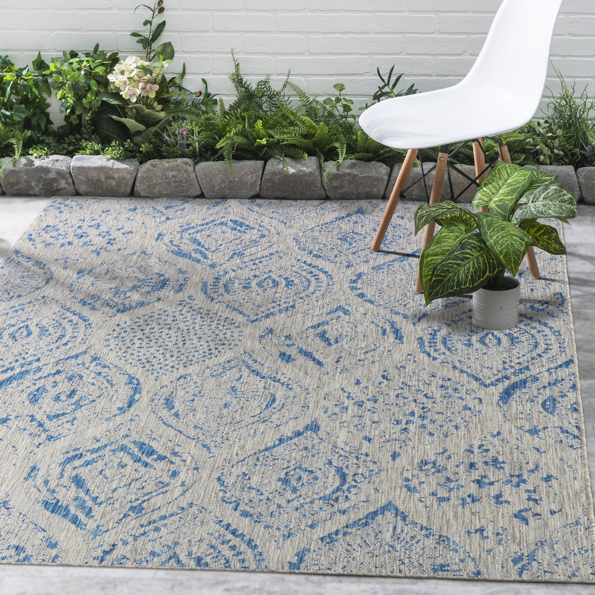 Blue Outdoor Rug, lifestyle patio scene