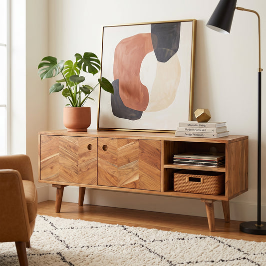 Harmony Mid-Century Acacia Wood Media Console For Living Room - Natural 51"