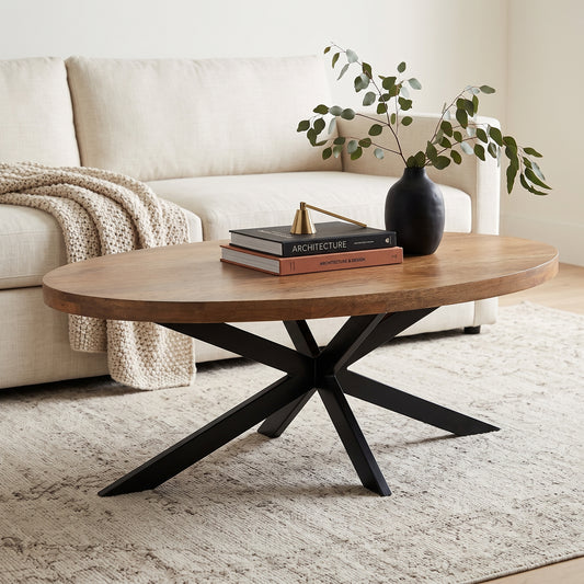 Harvest Starburst Mango Wood Coffee Table For Living Room - Natural 51" Oval