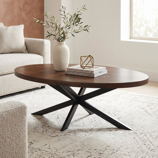 Harvest Starburst Mango Wood Coffee Table For Living Room - Walnut 51" Oval