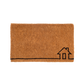 Full view of thick natural coir doormat with black line-drawn house outline