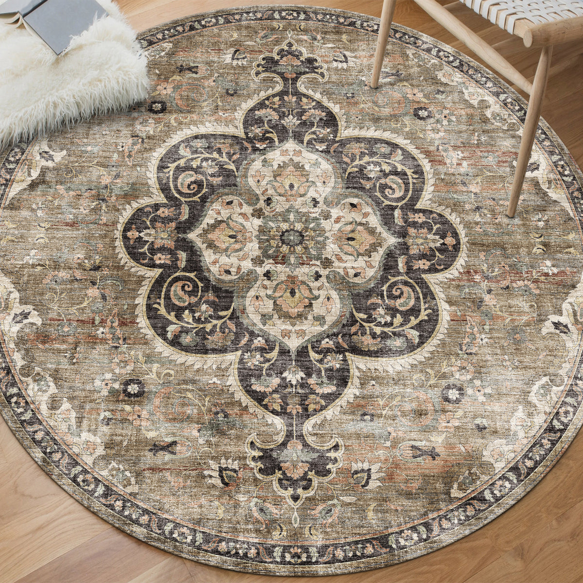 Brown Beige Ivory Area Rug, product view angle 6
