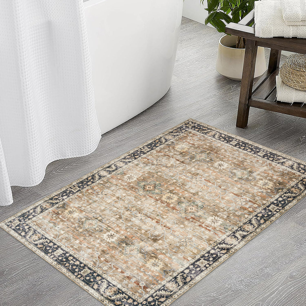 Beige Tan Brown Area Rug, product view angle 5