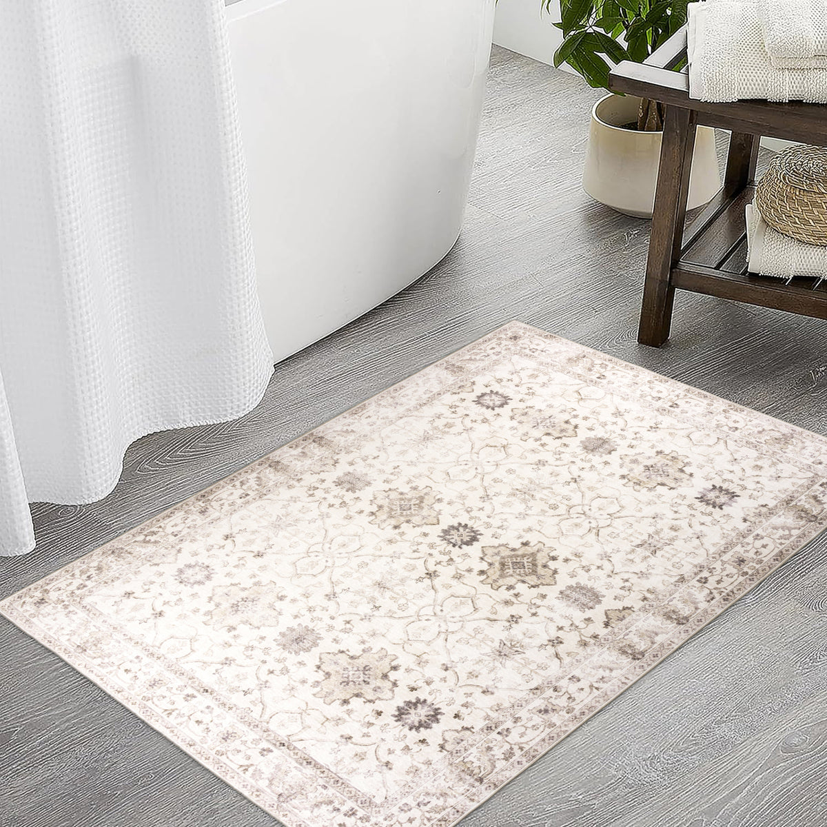 Beige Ivory Area Rug, product view angle 8