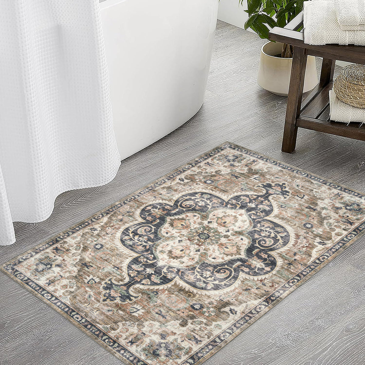Brown Beige Ivory Area Rug, product view angle 7