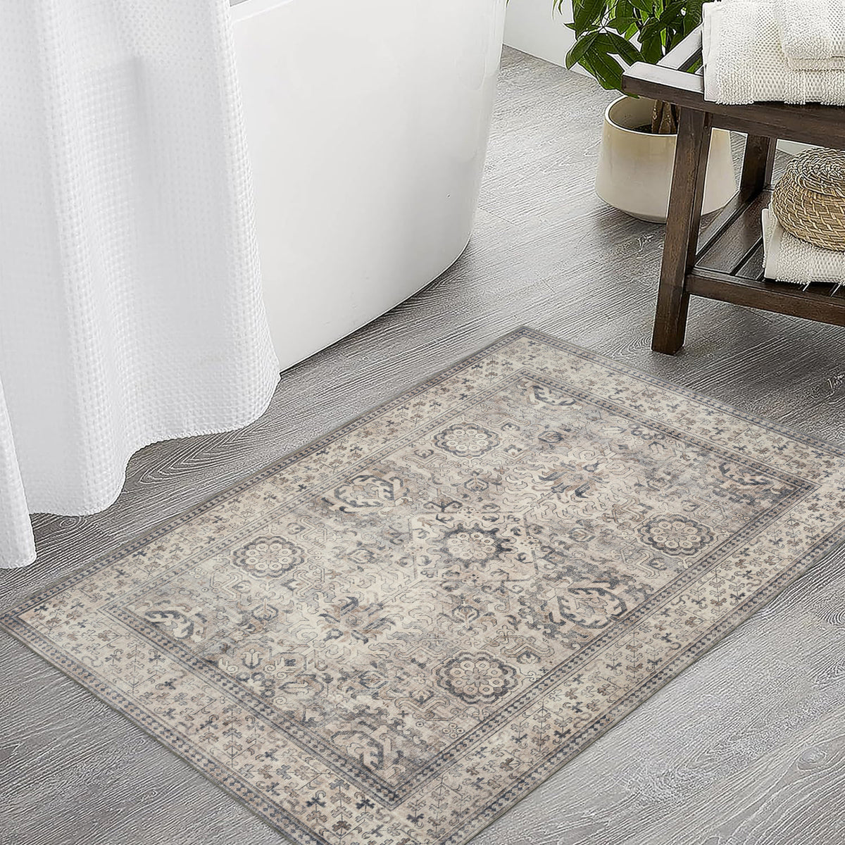 Beige Gray Ivory Area Rug, product view angle 6