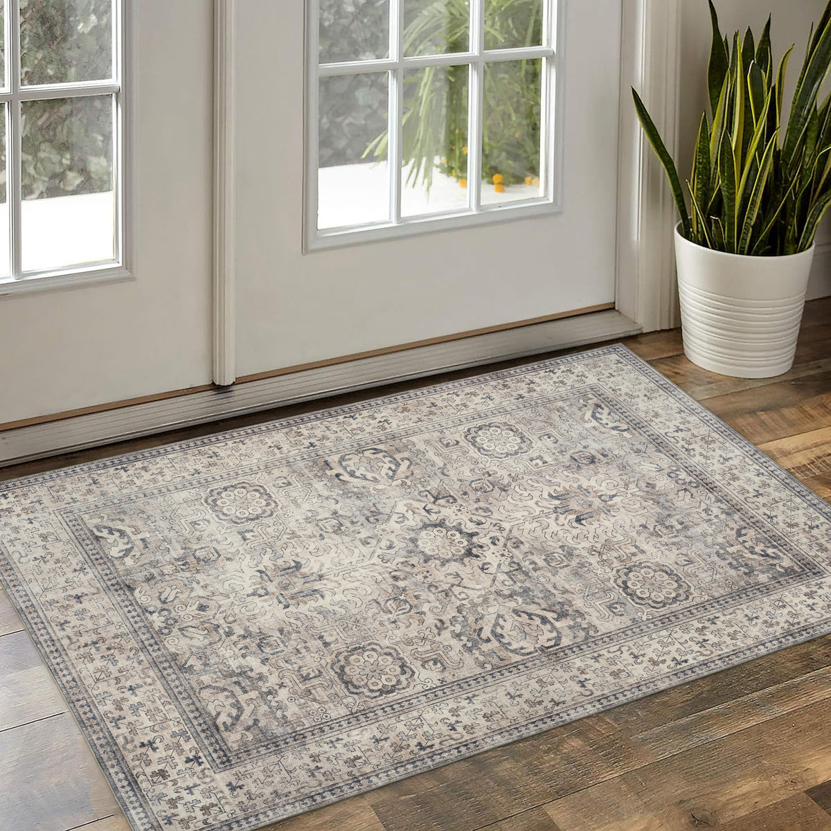 Beige Gray Ivory Area Rug, product view angle 5