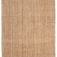 Full view of natural chunky weave jute area rug on black background