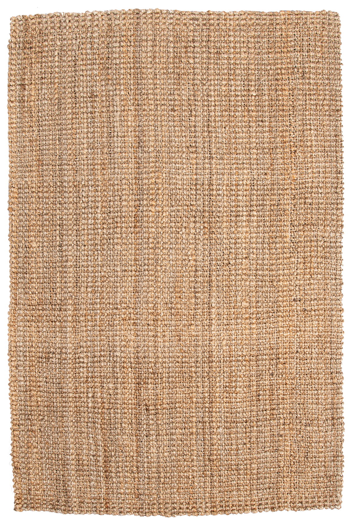 Full view of natural chunky weave jute area rug on black background