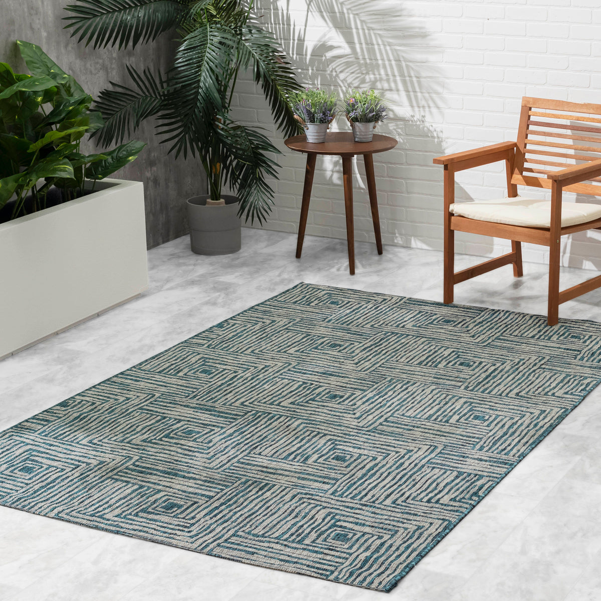 Aqua Outdoor Rug, lifestyle patio scene