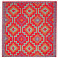 Full view of orange and violet diamond outdoor rug in square size