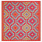Reverse side of orange and violet diamond outdoor rug in square size