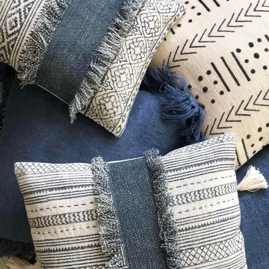 Antwerp Decorative Fringe Indoor Pillow - Indigo (20" x 20")