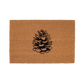 Full view of wide natural coir doormat with black pine cone
