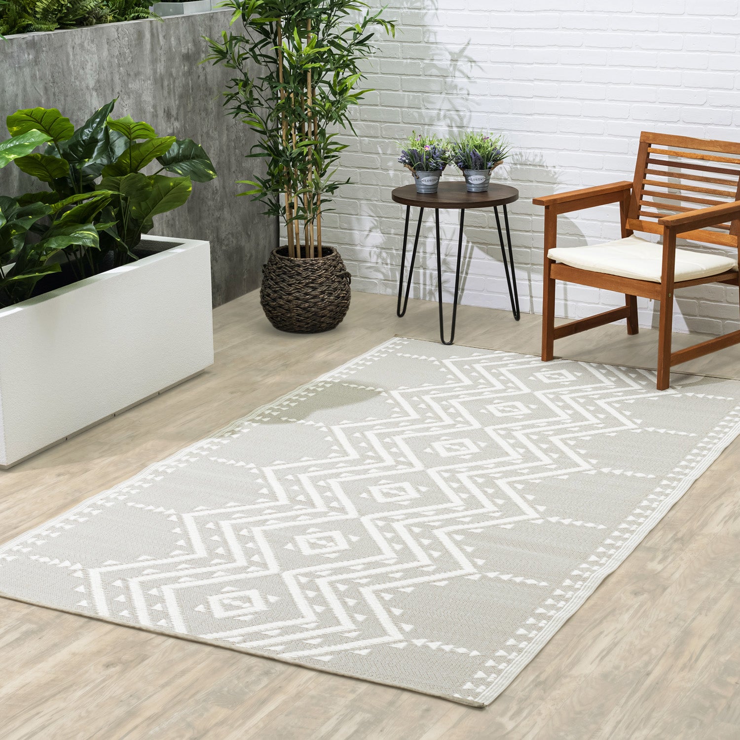 Buy Online Ojai - Beige Aztec Outdoor Rug for Patio - Fab Habitat
