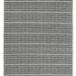 Full view of charcoal and white striped indoor outdoor rug laid flat