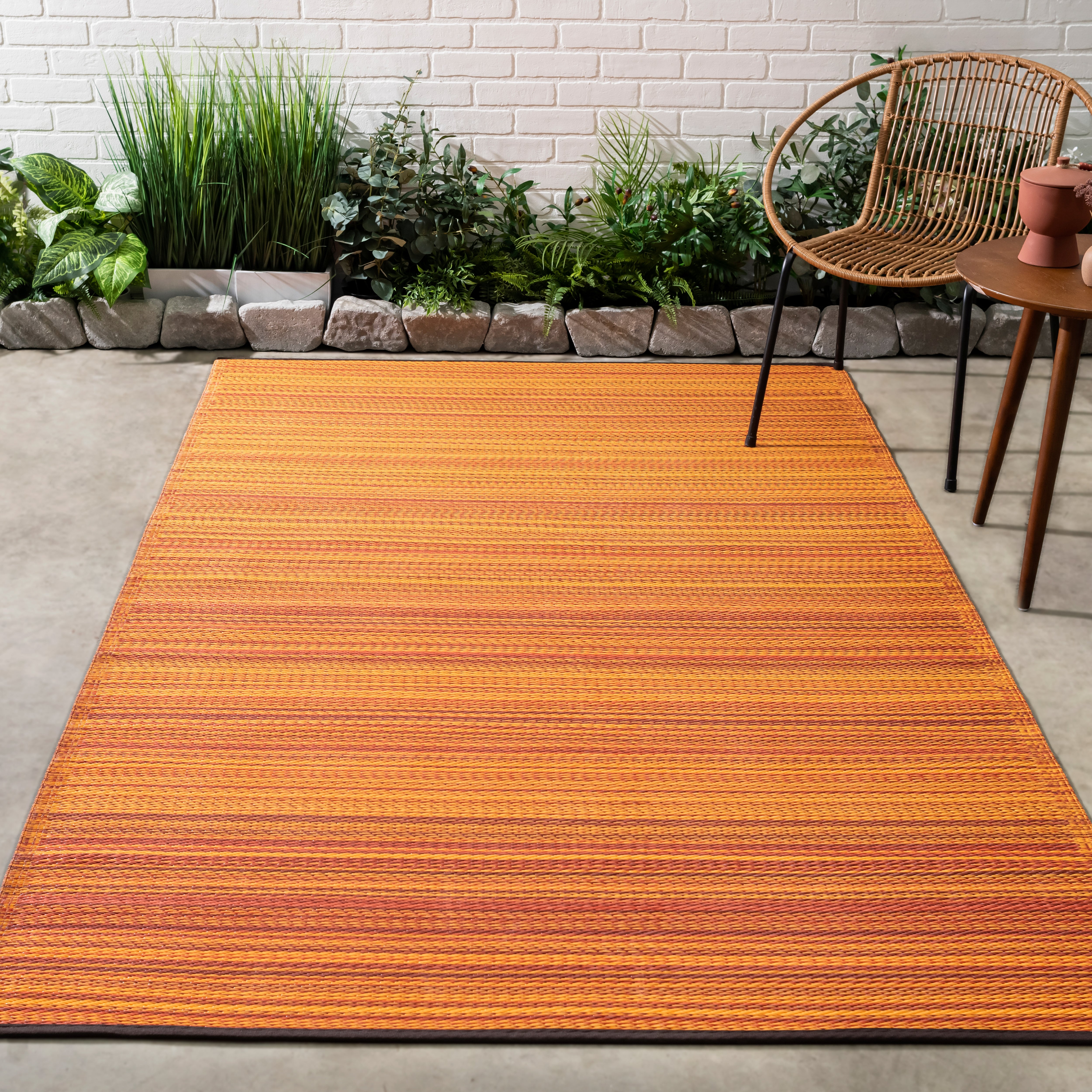 Fab Habitat Striped Waterproof Recycled Plastic Outdoor Rug For Patio
