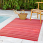Turquoise Outdoor Rug, lifestyle video of patio seating, detail close-up