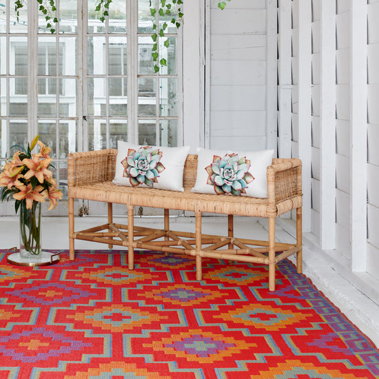 Orange & Violet Outdoor Rug, lifestyle video of patio seating