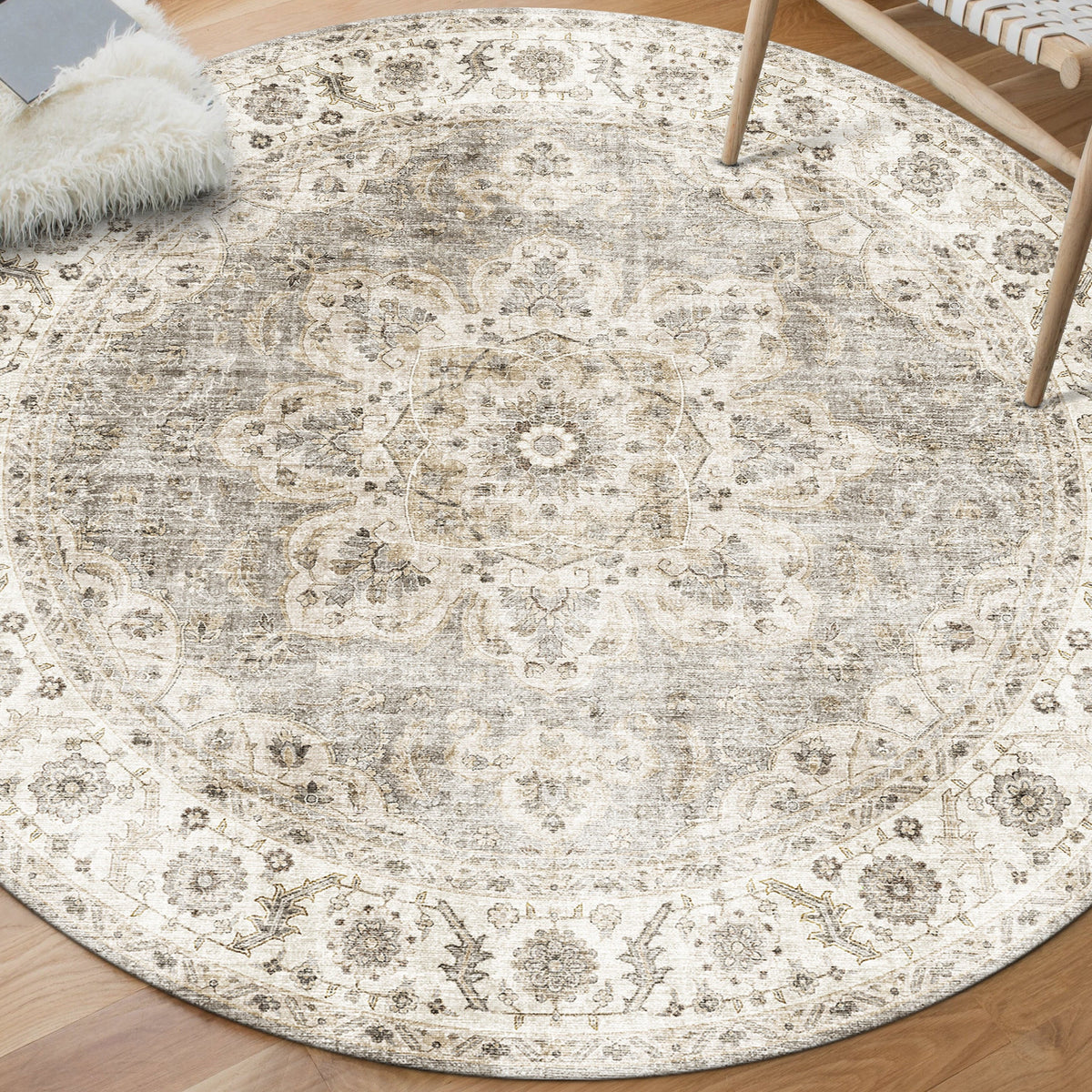 Beige Ivory Area Rug, product view angle 6