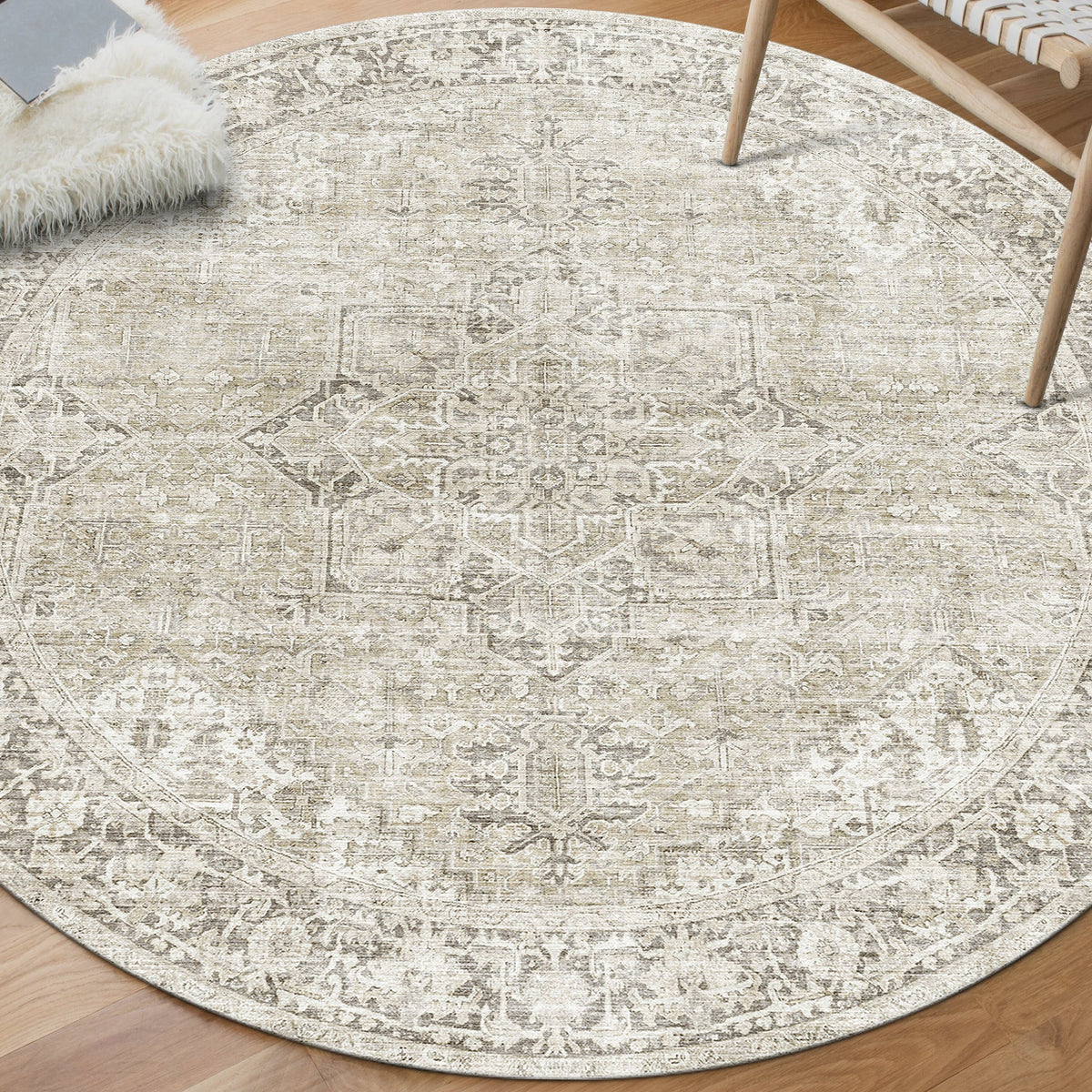 Beige Ivory Area Rug, product view angle 5
