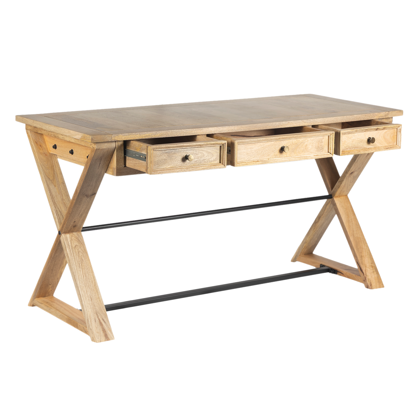 Vita Farmhouse Mango Wood Desk For Home Office - Natural 56"