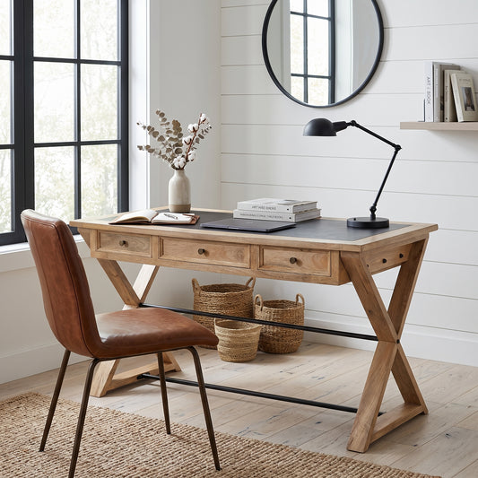 Vita Farmhouse Mango Wood Desk For Home Office - Natural 56"