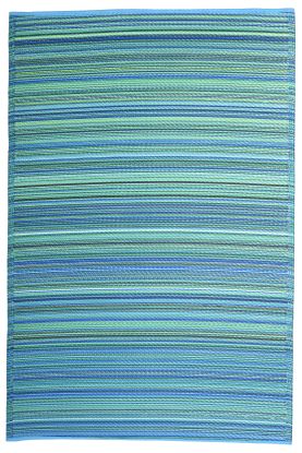 Cancun - Turquoise & Moss Green Striped Outdoor Rug for Patio