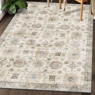 Bryn Vintage - Ivory Beige Seafoam - ReaLife Machine Washable Rug