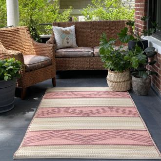 Lagos - Sand & Coral Boho Outdoor Rug for Patio