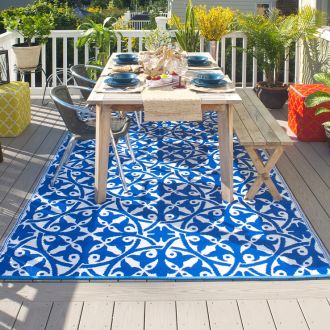 San Juan - Dark Blue  Farmhouse Outdoor Rug for Patio