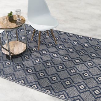 Rabat - Blue & Cream Boho Outdoor Rug for Patio