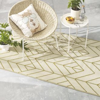 Sydney - Gold & Cream Geometric Outdoor Rug for Patio