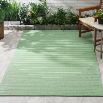 Kyoto - Green Striped Outdoor Rug for Patio