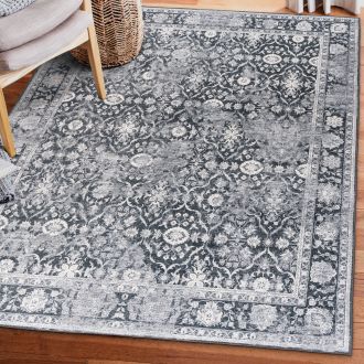 Noor Vintage  - Charcoal Dark Gray Ivory - VIN-DIS-TREL-CH - ReaLife Machine Washable Rug