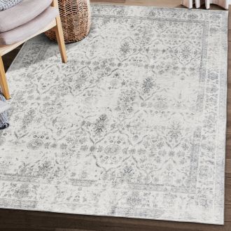 Noor Vintage  - Ivory Grey - VIN-DIS-TREL-IV - ReaLife Machine Washable Rug